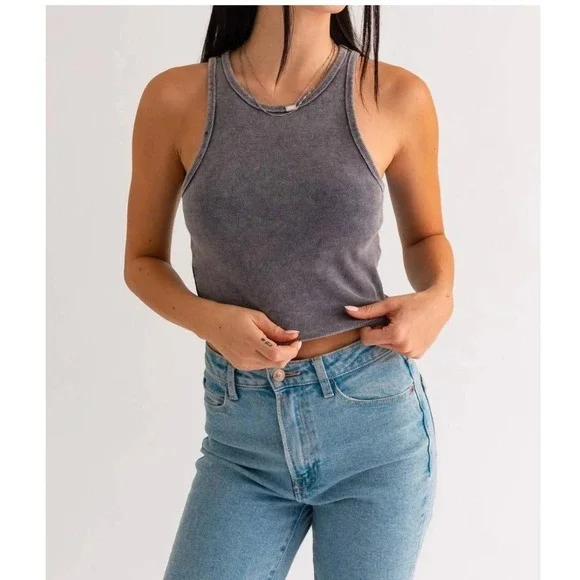 LE LIS COLLECTION Ribbed Mineral Cropped Tank Sage Racerback Basics Essential‎ - Picture 5 of 5